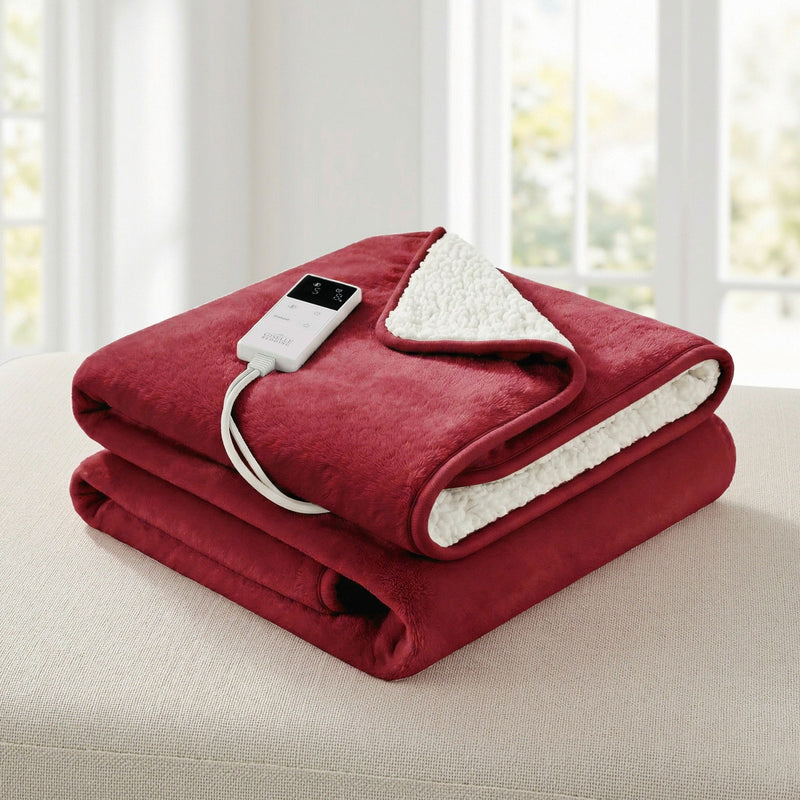 Giselle Electric Blanket Heated Throw Burgundy Fleece Dual Side