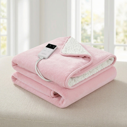 Giselle Electric Blanket Heated Throw Dual Sided Fleece Pink