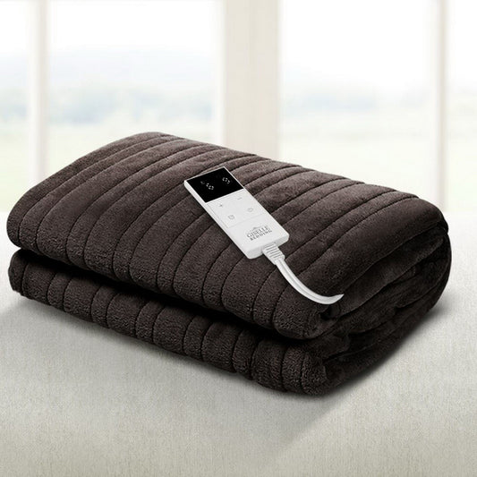 Giselle Electric Throw Rug Heated Blanket Fleece Washable Winter Warm Brown