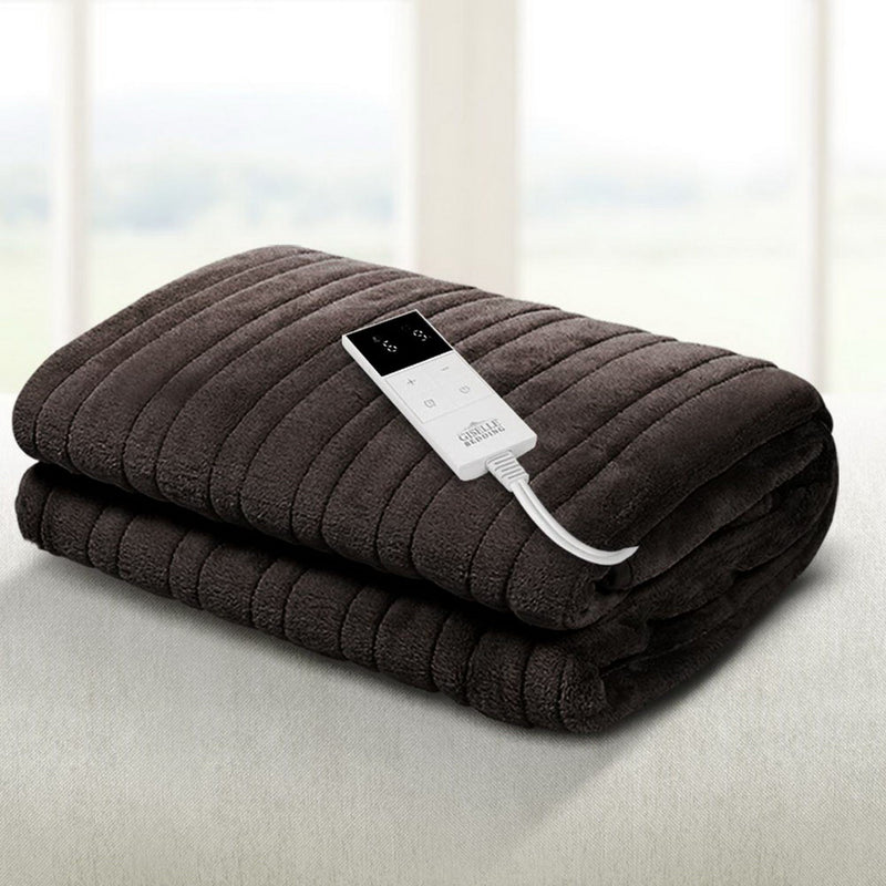 Giselle Electric Throw Rug Heated Blanket Fleece Washable Winter Warm Brown