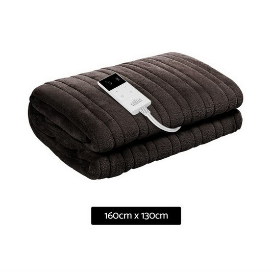 Giselle Electric Throw Rug Heated Blanket Fleece Washable Winter Warm Brown