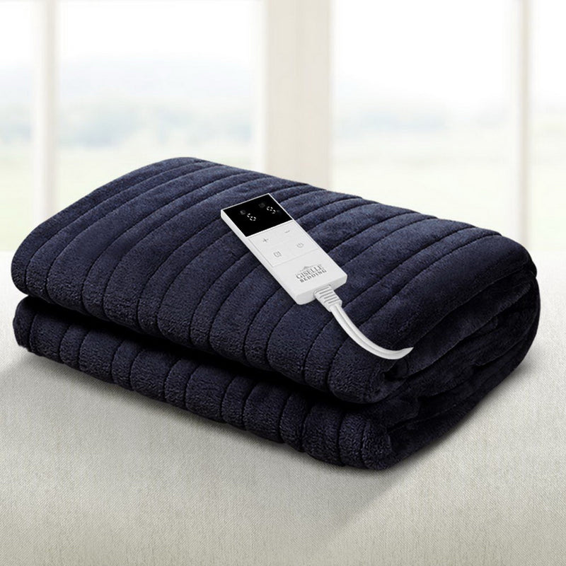 Giselle Electric Heated Throw Blanket Fleece Charcoal Washable