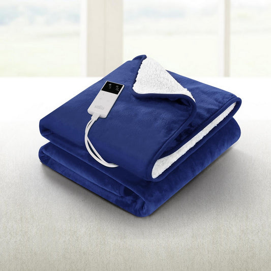 Giselle Electric Heated Blanket Throw Navy Flannel Washable