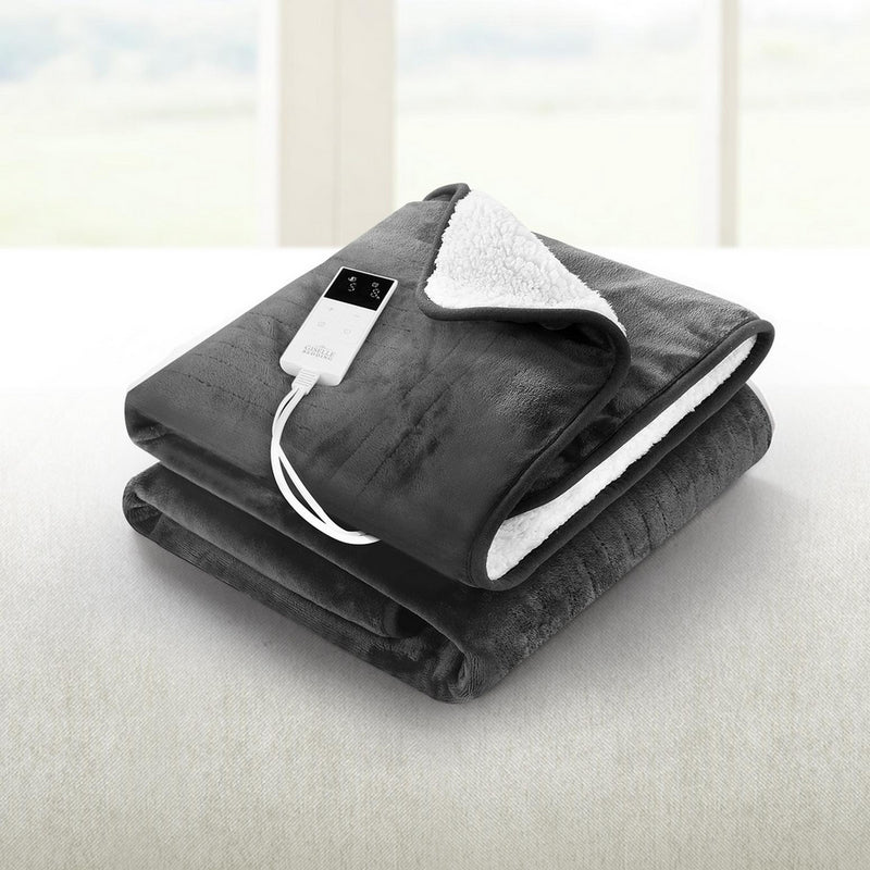 Giselle Electric Blanket Heated Throw Washable Flannel Grey