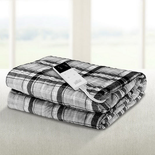 Giselle Electric Blanket Throw Grey White Checkered Heated Washable