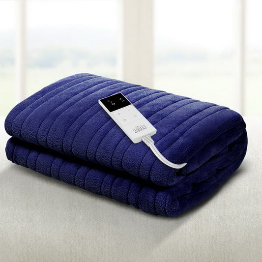 Giselle Electric Throw Rug Heated Blanket Fleece Washable Winter Warm Blue