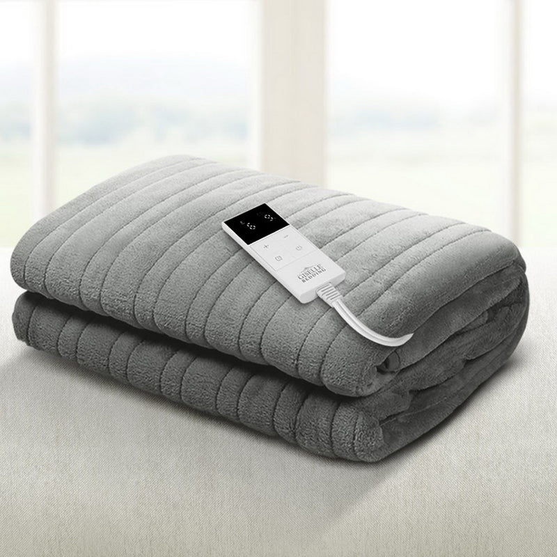 Giselle Electric Blanket Heated Throw Fleece Silver Washable