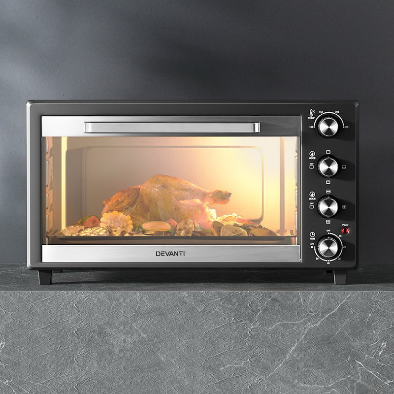 Devanti 45L Convection Oven Electric Fryer Bake Grill Ovens Benchtop 1800W