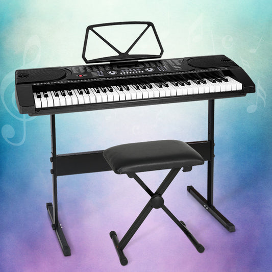 Alpha 61 Key Electronic Piano Keyboard Digital Black Stand Stool