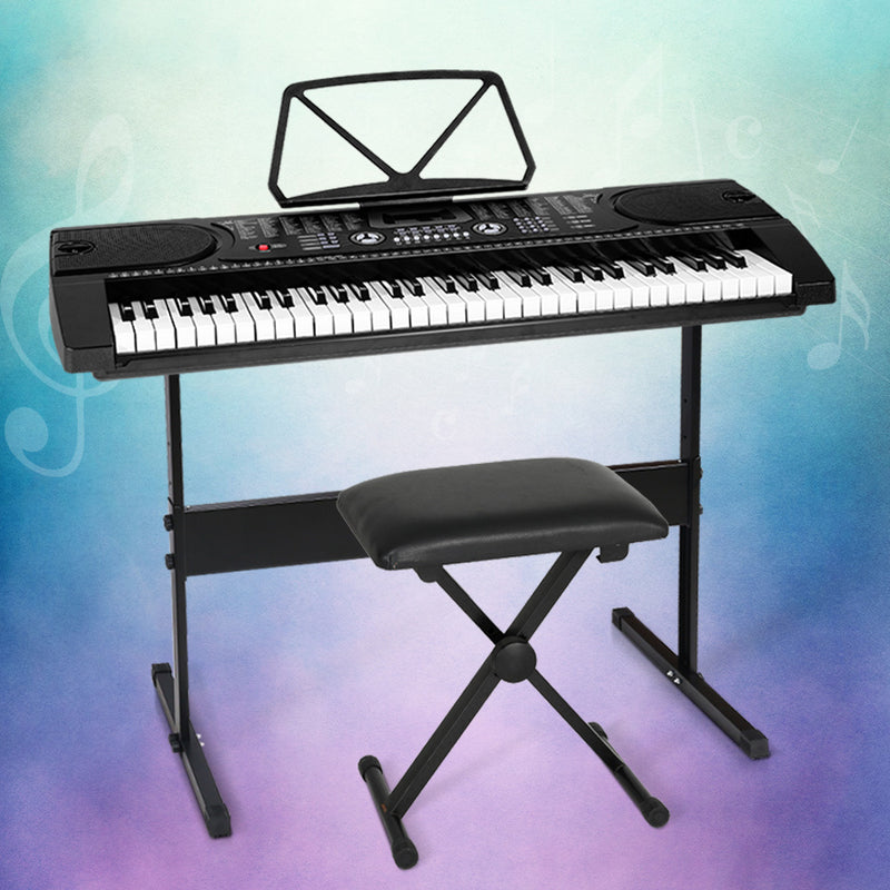 Alpha 61 Key Electronic Piano Keyboard Digital Black Stand Stool