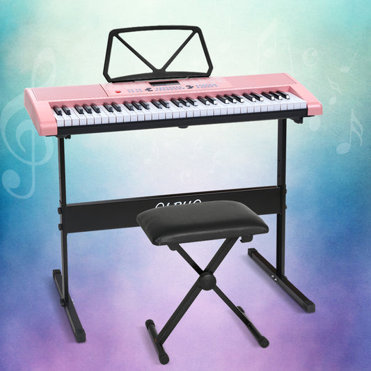 Alpha 61 Keys Digital Piano Keyboard Electric Pink w/ Stand
