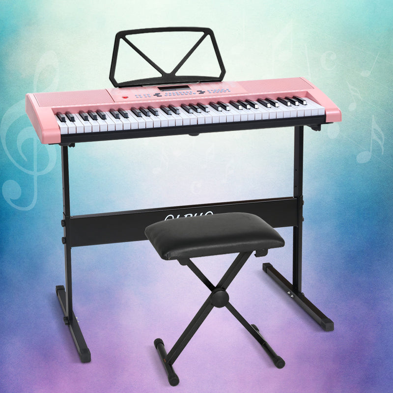 Alpha 61 Keys Digital Piano Keyboard Electric Pink w/ Stand