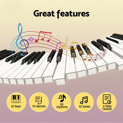 Alpha 37-Key Digital Piano Keyboard for Kids Beginners Electronic Keyboard Piano Gift Pink
