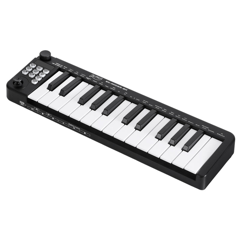 Alpha 25-Key MIDI Keyboard Controller USB Portable Black