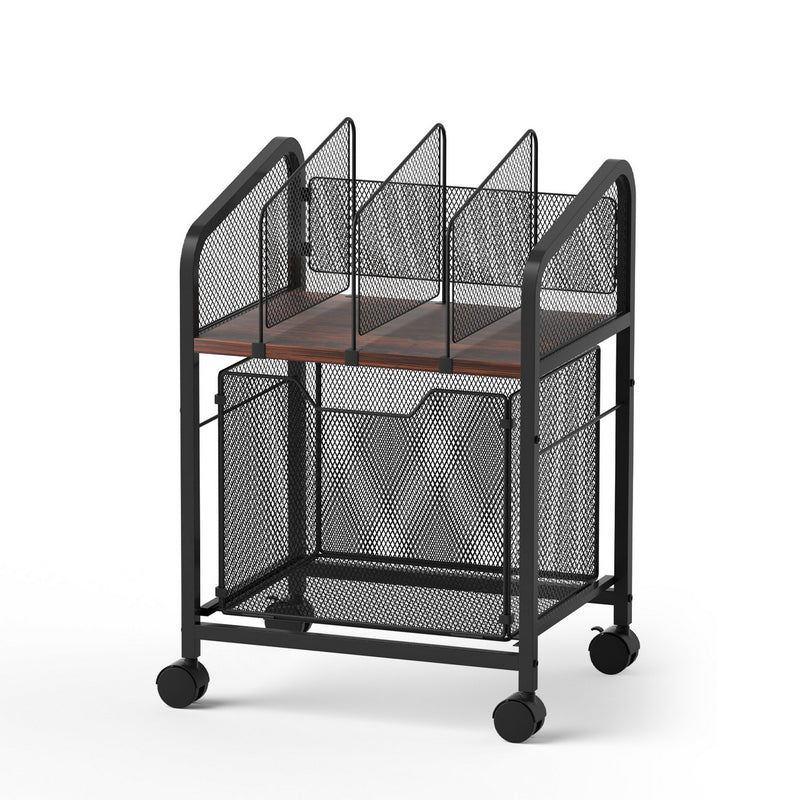Artiss Mobile File Cabinet Rolling Locking Wheels Wood Top Black