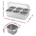 5-Star Chef 6 Pan Food Serving Display Stainless Steel Cooler Platter with Clear Roll Top Cover