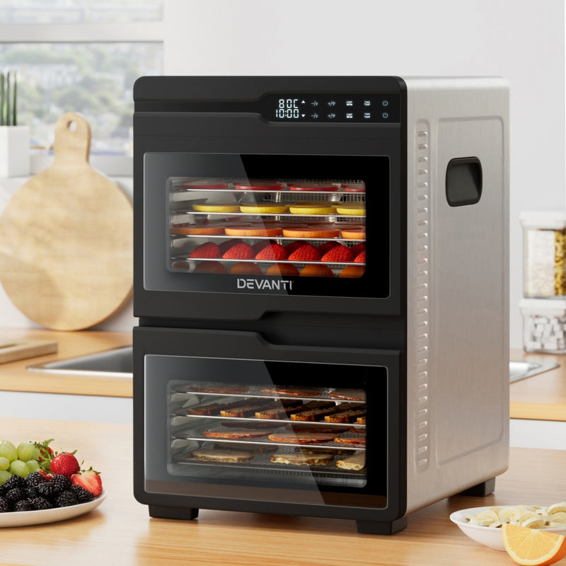 Devanti 12 Tray Food Dehydrator Dual Zone Stainless Steel Jerky