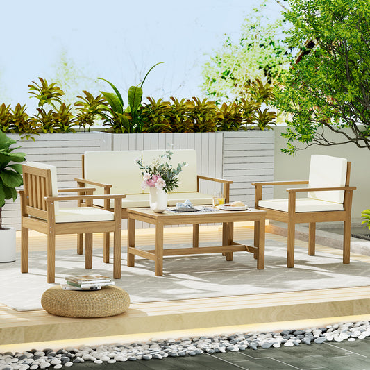 Gardeon 4pc Outdoor Sofa Set Wooden Couch Lounge Grey