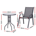 Gardeon 3PC Outdoor Bistro Set Table and Chairs Stackable Patio Furniture Grey