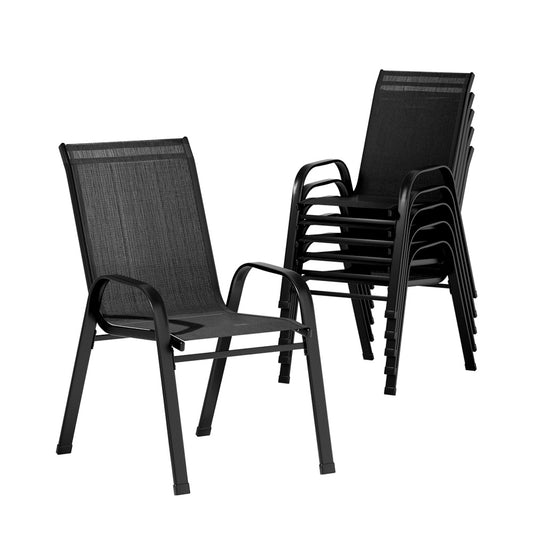 Gardeon 6PC Outdoor Dining Chairs Stackable Black Patio Furniture