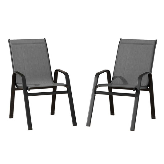 Gardeon 2PC Stackable Outdoor Dining Chairs Grey Patio Furniture