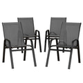 Gardeon 4PC Stackable Outdoor Dining Chairs Grey Patio Furniture