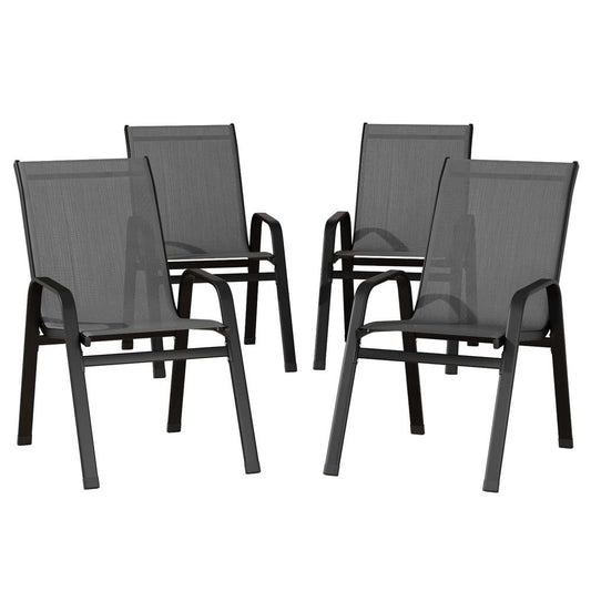 Gardeon 4PC Stackable Outdoor Dining Chairs Grey Patio Furniture