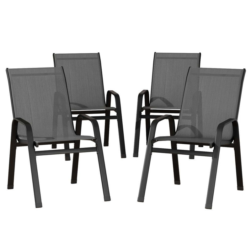 Gardeon 4PC Stackable Outdoor Dining Chairs Grey Patio Furniture