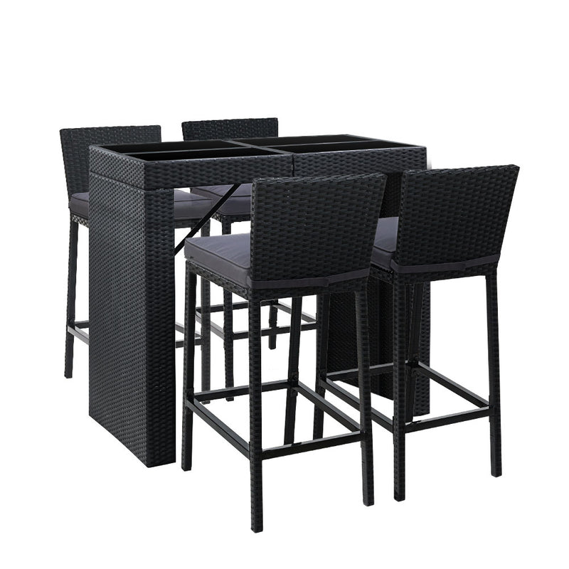 Gardeon 5 Piece Outdoor Bar Set Wicker Dining Table Stools