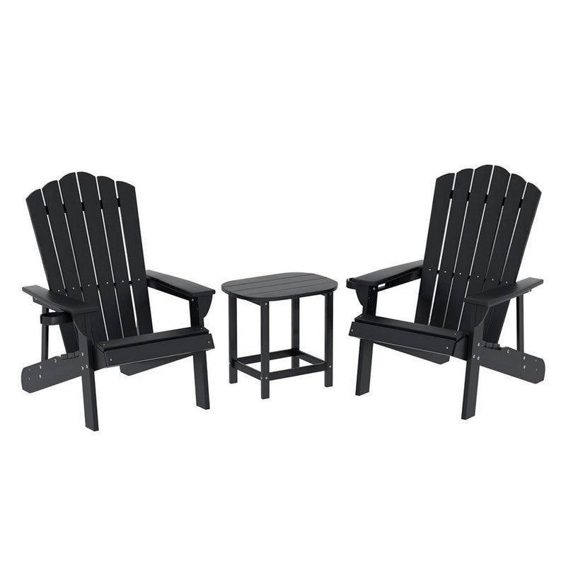Gardeon Adirondack Chair HDPE Black Outdoor Patio Lounge Furniture