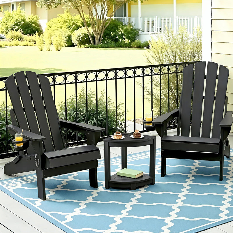 Gardeon Folding Adirondack Chair HDPE Black Outdoor Patio
