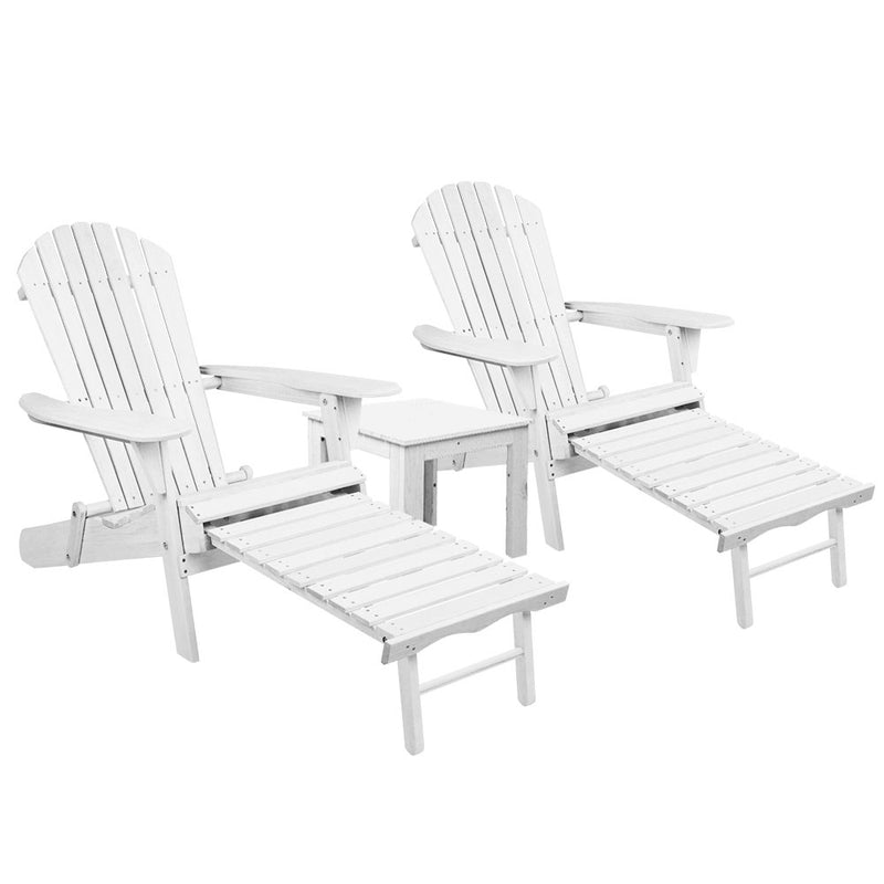 Gardeon 3PC Adirondack Chair Set White Wood Outdoor Patio Lounge