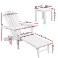 Gardeon 3PC Adirondack Chair Set White Wood Outdoor Patio Lounge