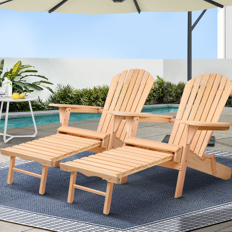 Gardeon Adirondack Wooden Outdoor Chairs Patio Furniture 2PC Natural