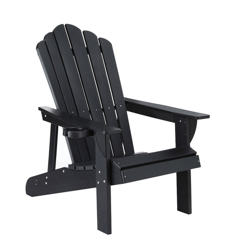 Gardeon Adirondack Chair HDPE Black Outdoor Patio Lounge Garden Furniture