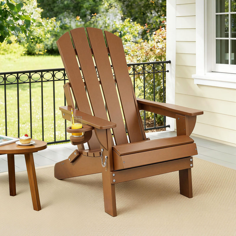 Gardeon Folding Adirondack Chair HDPE Brown Outdoor Beach Sun Lounge