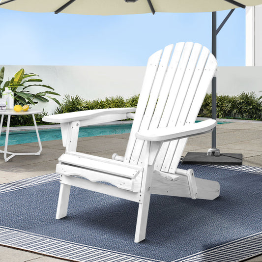 Gardeon Adirondack Chair Foldable Wooden White Beach Patio Outdoor