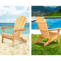 Gardeon 3PC Adirondack Wooden Foldable Beach Chair Set Natural