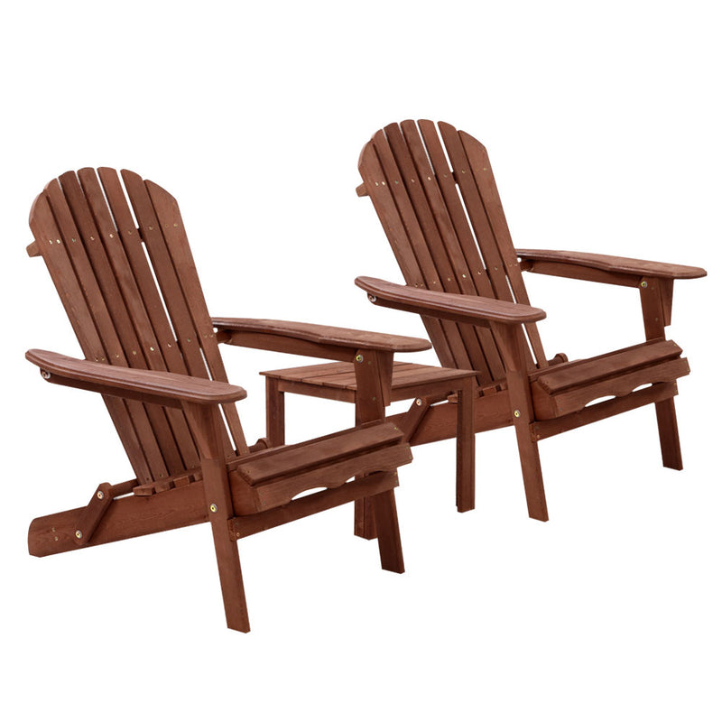 Gardeon 3PC Adirondack Wooden Foldable Outdoor Chair Brown