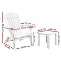Gardeon 3PC Adirondack Chair Foldable Wooden White Outdoor Set