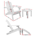 Gardeon 5PC Adirondack Wooden Patio Table Chairs Sun Lounge White