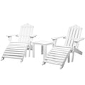 Gardeon 5PC Adirondack Wooden Patio Table Chairs Sun Lounge White