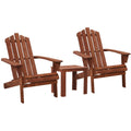 Gardeon 3PC Adirondack Wooden Outdoor Beach Chair Table Brown