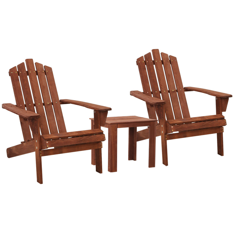 Gardeon 3PC Adirondack Wooden Outdoor Beach Chair Table Brown