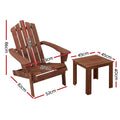 Gardeon 3PC Adirondack Wooden Outdoor Beach Chair Table Brown