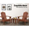 Gardeon 3PC Adirondack Wooden Outdoor Beach Chair Table Brown