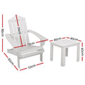 Gardeon 3PC Adirondack Outdoor Table Chairs Wooden White