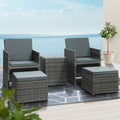 Gardeon 5PC Wicker Bistro Set Table Chairs Ottoman Grey Outdoor