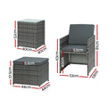 Gardeon 5PC Wicker Bistro Set Table Chairs Ottoman Grey Outdoor