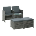 Gardeon 5PC Wicker Bistro Set Table Chairs Ottoman Grey Outdoor